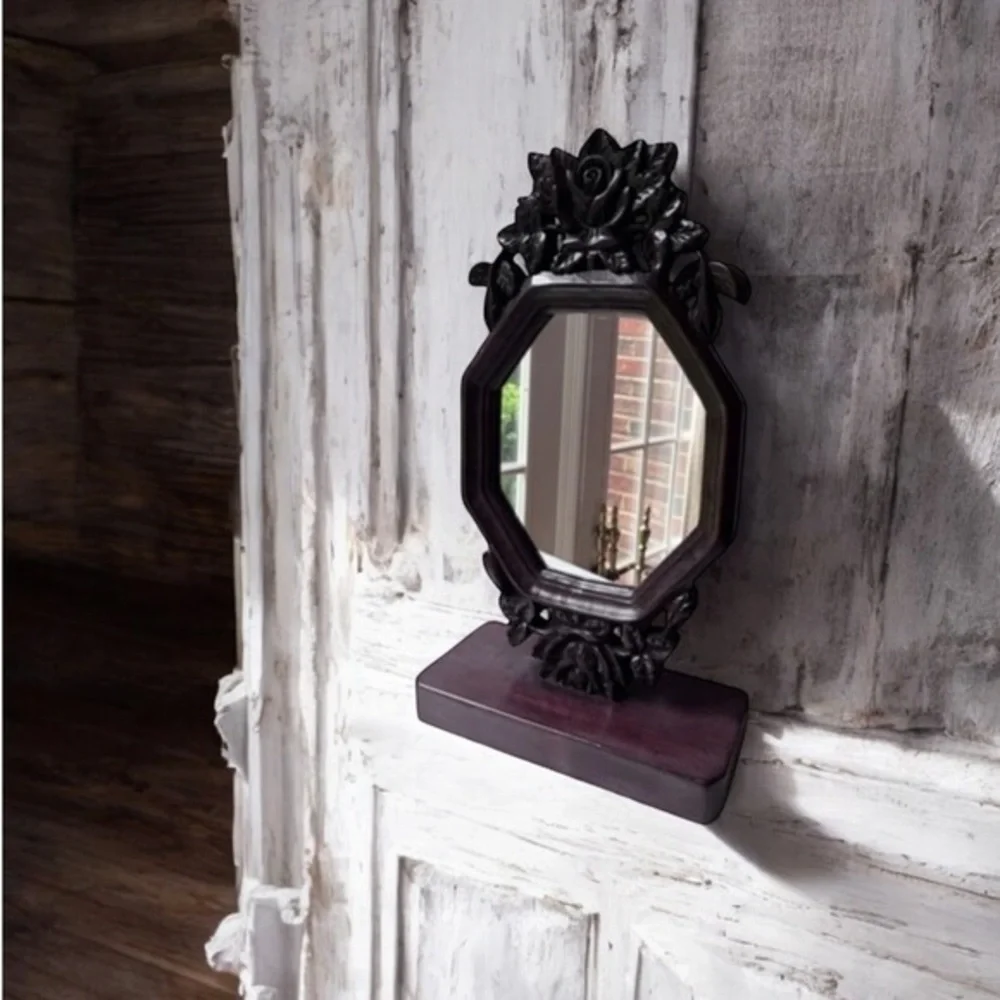 Antique hand carved vanity mirror Floral frame walnut wood frame